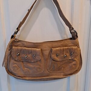 Jigsaw Luxury British Vintage Y2K Brown Distressed Soft Leather Shoulder Bag